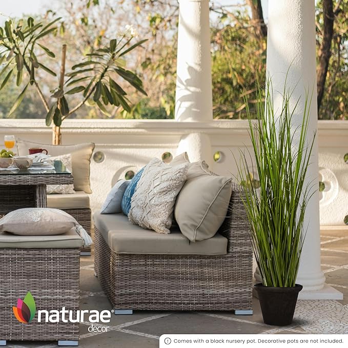 Naturae Decor 47” Tall Realistic Artificial Grass, Outdoor & Indoor Potted Plant – Fake Grass Decor for Home, Office & Patio, Durable & Low-Maintenance
