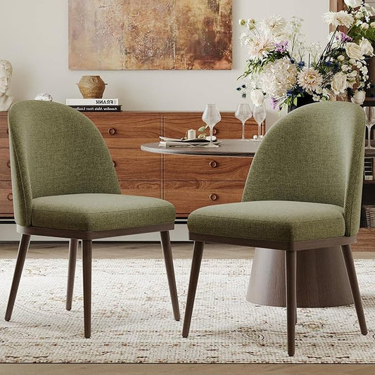Upholstered Dining Chairs Set of 2, Large Dining Room Kitchen Chairs with High Back and Deep Seat, Modern Fabric Dinner Chairs with Wood Legs, Green