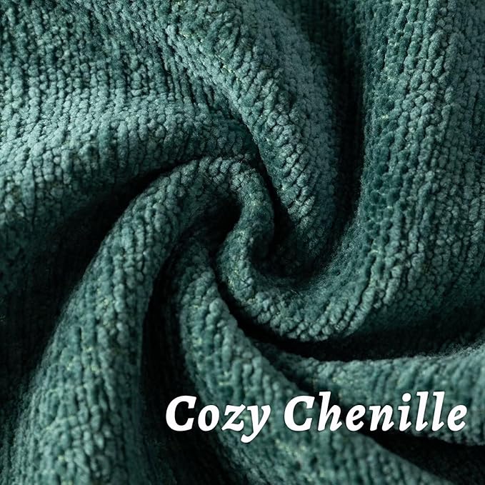 Green Decorative Throw Pillow Covers 22x22 Inch Set of 2 Cozy Soild Chenille Cushion Cases Soft Textured Square Couch Pillows Cover Boho Accent Farmhouse Pillowcases for Sofa Bed