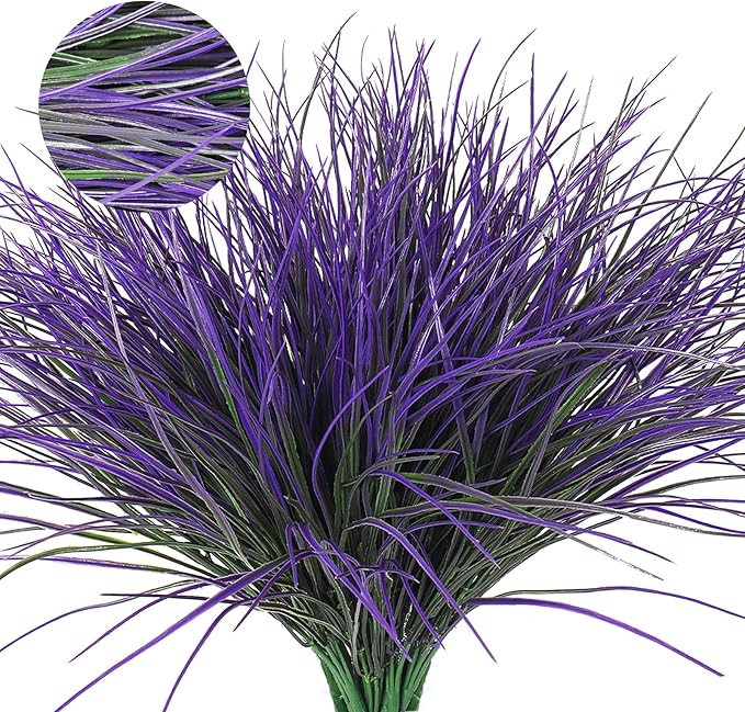 RECUTMS Fake Outdoor Plants, Fake Plants Artificial Grass Plants Fake Bushes Faux Shrubs Wheat Grass Purplish Red Artificial Plants Outdoor UV Resistant for Garden Porch Yard Home Decor(Purple)