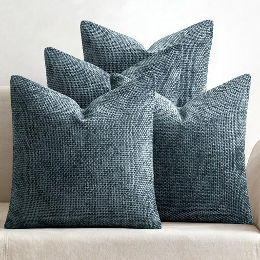 MIULEE Pack of 4 Couch Throw Pillow Covers 18x18 Inch Navy Blue Soft Decorative Chenille Pillow Covers Farmhouse Accent Cushion Covers for Boho Home Decor Sofa Bedroom Living Room