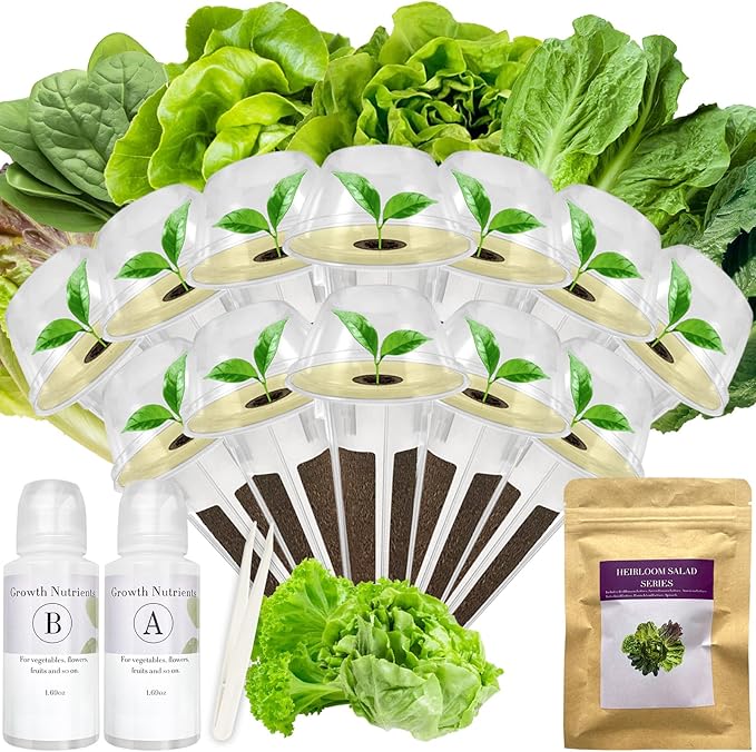 Salad Greens Seed Pod Kit for AeroGarden, iDoo with Red and Green Leaf, Romaine and American Fast, Buttercrunch, Parris Island Lettuce, Spinach - Compatible with All Hydroponics (12-Pod)