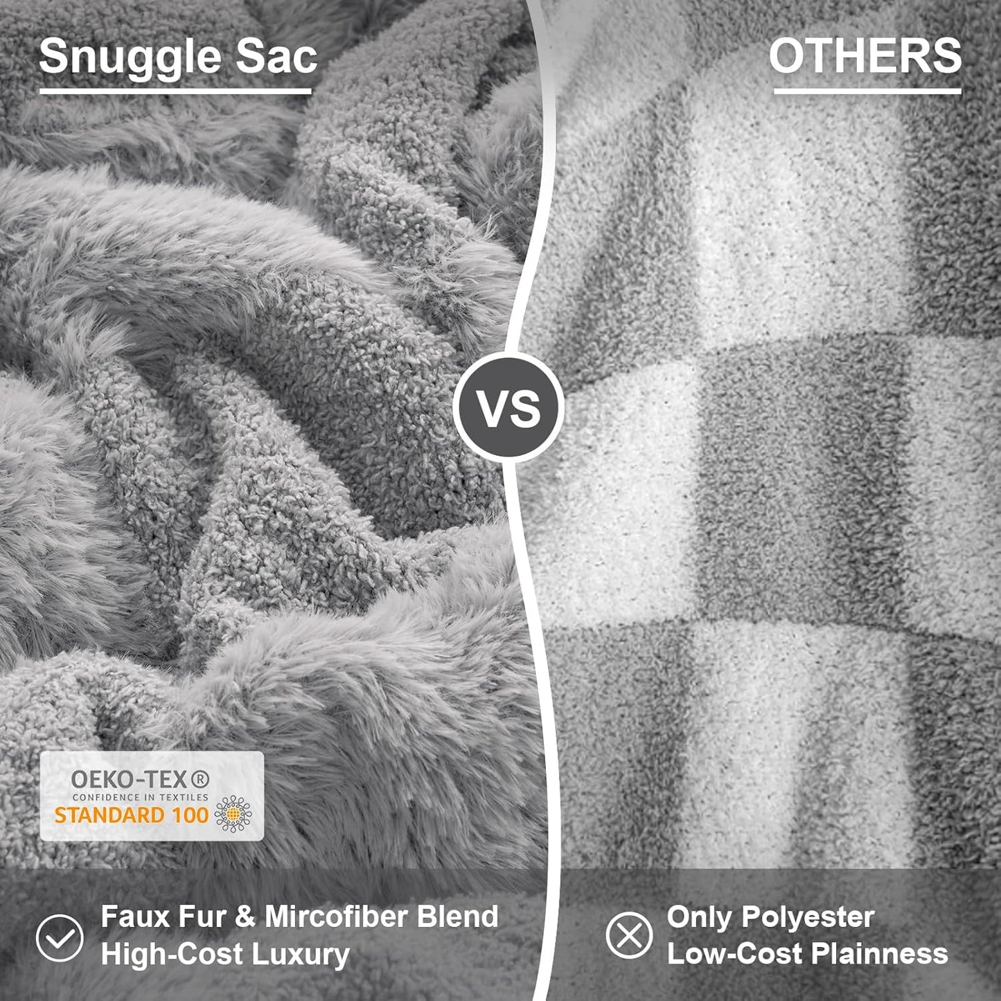 Snuggle Sac Faux Fur Checkered Blanket Twin Size with Soft Knitted Microfiber Fabric,Cozy Soft Warm Blanket for Sofa Bedroom Living Room,Solid Light Grey,60x80 inches