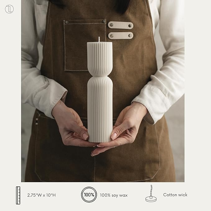 LAWA Hourglass Pillar Candle - Large Beautiful Handmade Pillar Scented Soy Wax Elegant Bubble Aesthetic Candle Housewarming Gift Home Room Shelf Decor Idea - White (Set of 2)