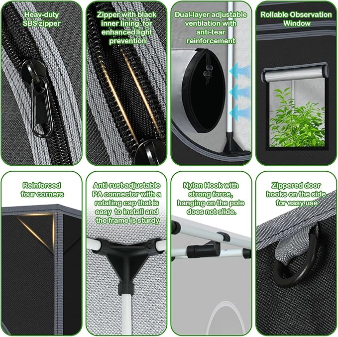 32"x32"x63" Grow Tent for Indoor Plants 600D Mylar Hydroponic High Reflective GrowTents for Plant Fruit Flower Veg Growing