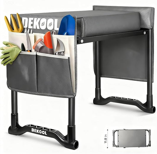 Garden Kneeler and Seat with Upgraded Wide & 3" Thick Kneeling Pad, Heavy Duty Garden Stool with 2 Large Tool Bags, Portable Bench for Planting, Weeding, Gardening Gifts for Women, Men, Seniors