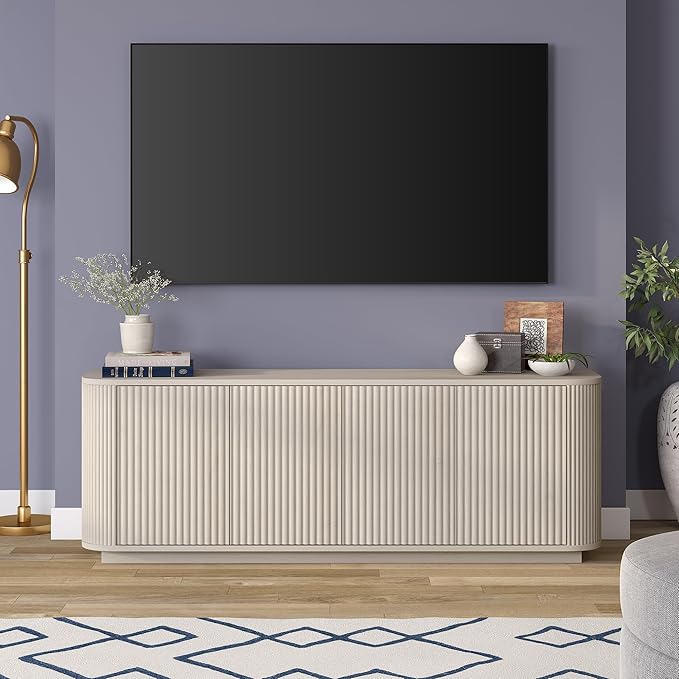 Henn&Hart Rectangular TV Stand for TV's up to 75" in Beech White, for Home, Living Room, Bedroom, Entertainment Room, Office