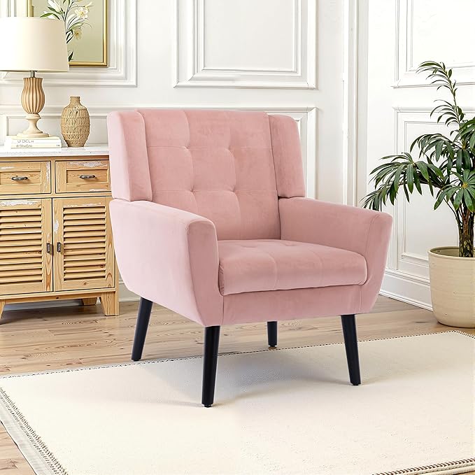 NicBex Modern Accent Chair for Living Room Upholstered Foam Filled Living Room Chairs with Metal Legs Velvet Cozy Lounge Armchair for Living Room Bedroom,Pink