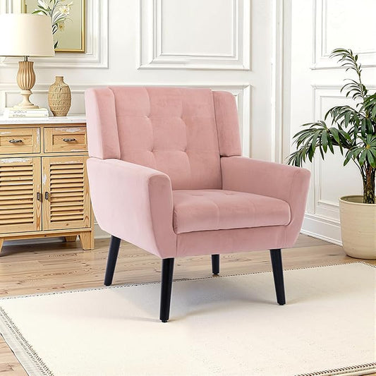 NicBex Modern Accent Chair for Living Room Upholstered Foam Filled Living Room Chairs with Metal Legs Velvet Cozy Lounge Armchair for Living Room Bedroom,Pink