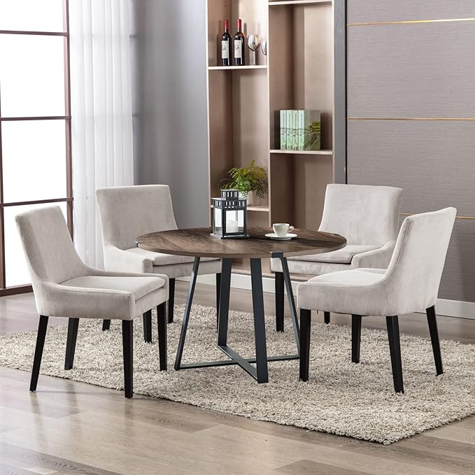 COLAMY Modern Dining Chairs Set of 2, Upholstered Corduroy Accent Side Leisure Chairs with Mid Back and Wood Legs for Living Room/Dining Room-Beige