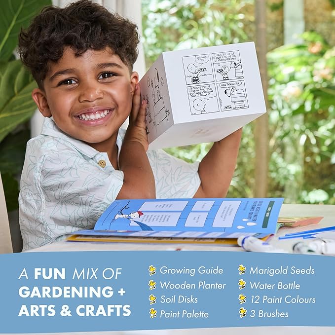 Garden Republic Jr Peanuts Paint & Plant Flower Growing Kit for Kids -Birthday Crafts Gifts for Girls & Boys, Fun Children Gardening Kits