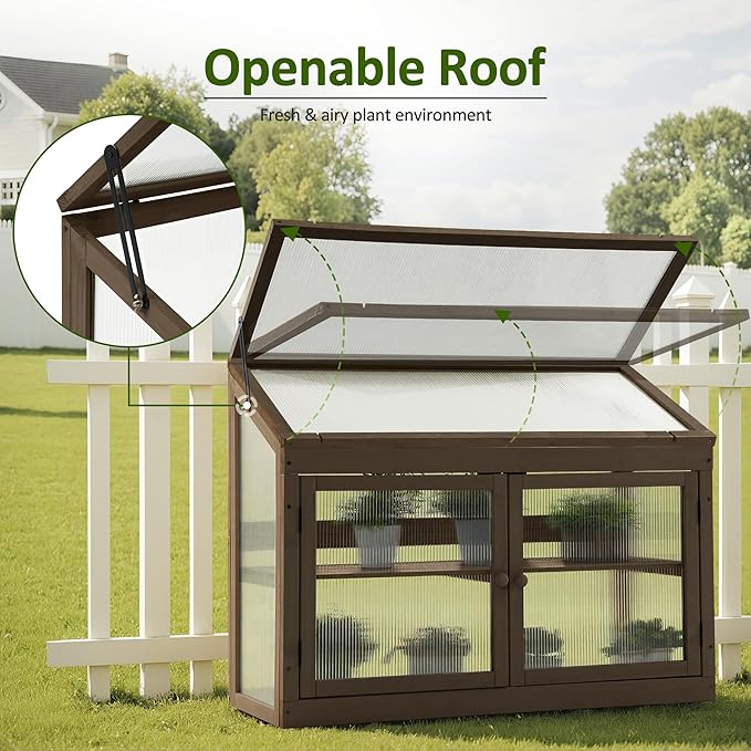 MCombo 2-Tier Wooden Cold Frame Garden Greenhouse Raised Flower Planter Shelf Bed Protection 6057-0160 (Brown)