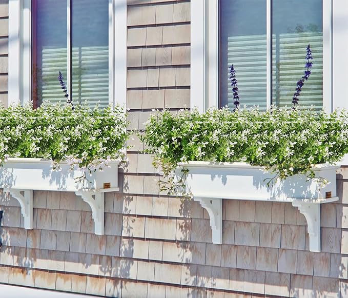 RECUTMS Artificial Faux Plants Flowers Outdoor Spring Decoration, 8 Bundles Artificial Flowers for Outdoors Realistic UV Resistant for Outside Home Planter Porch Patio Window Yard Decor(White)