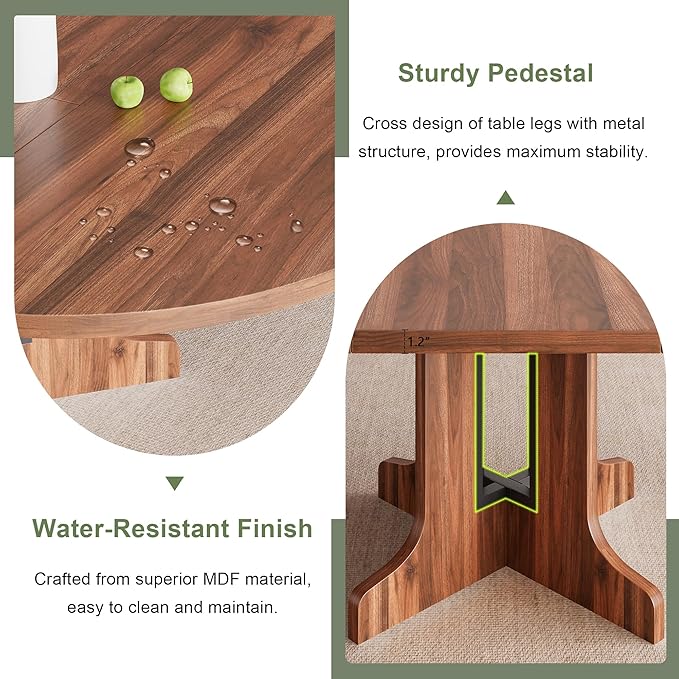 Feonase 59" Round Extendable Dining Room Table for 4-6, Modern Oval Kitchen Table with Heavy Duty Wood Base, Metal Frame Support, for Kitchen Dining Living Room, Easy Assembly, Walnut