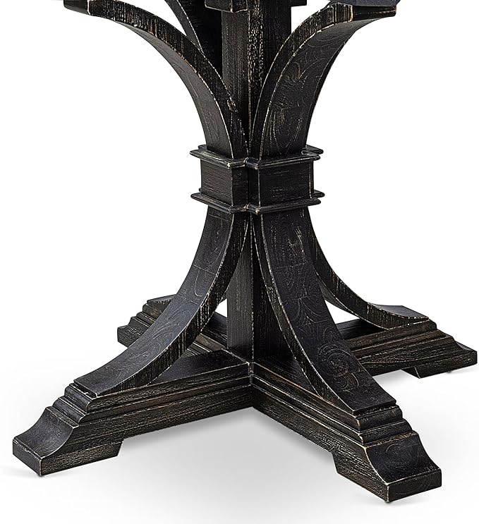 F57-11-TP - Modern Kitchen Table with Acacia Wood Round Tabletop, Sand Blasted Black Finish