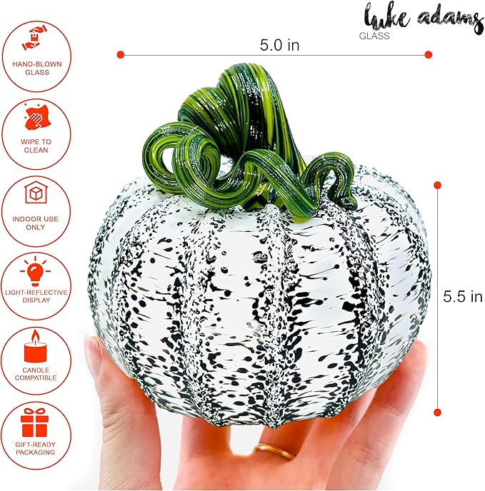 Luke Adams Glass Handmade Glass Pumpkins Handmade Table Top Home Decor (Squat, Birch)