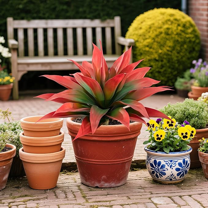 Artificial Agave Faux Agave Fake Greenery Outdoor Artificial Plants Fake Plants 28" for Indoor Home Decor Plastic Plants Outdoor Decor Front Porch Decor Simulation Plants(Red) 2pcs No Vase