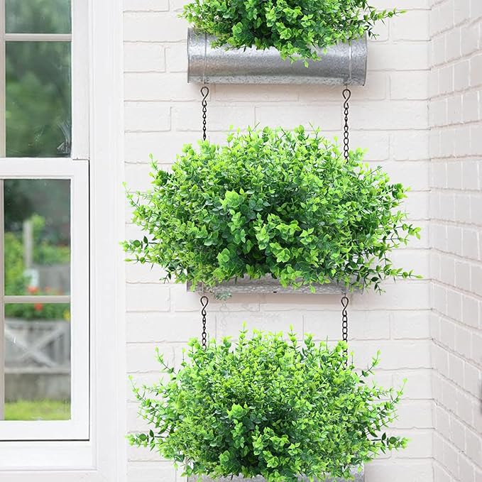 summer flower 10 Pack Fake Boxwood Stems Artificial Plants Eucalyptus Outdoor No Fade Faux Greenery Boxwood Plant for Home Bathroom Wall Front Porch Hanging Planter Garden Shelf Decorations