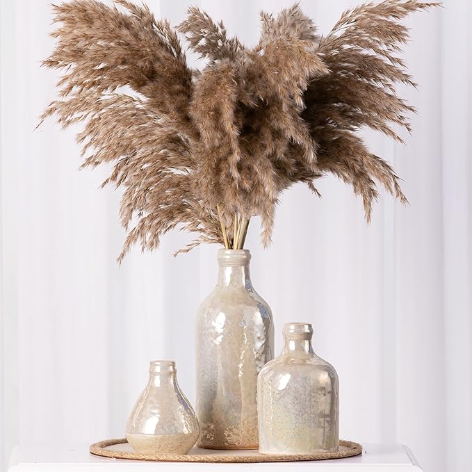 Ceramic Vase Set of 3, Decorative Vases Home Decor Modern Neutral Flower Pampass Boho Vase for Living Room, Table, Mantel, Entryway, Bookshelf, Kitchen, Bedroom, Bathroom - White