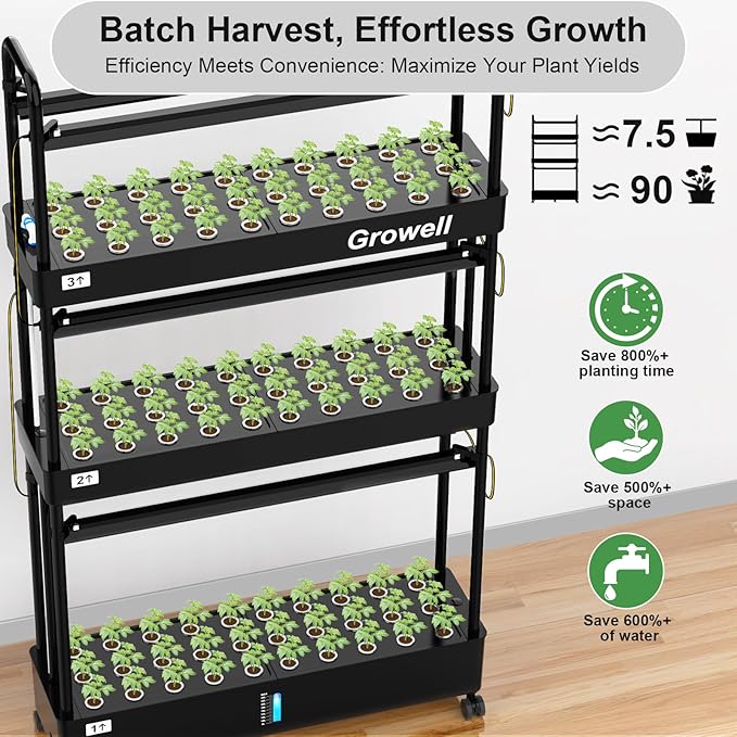 Hydroponics Growing System Kit, 90 Pods Vertical Indoor Garden with LED Grow Light, Auto Circulating Water System & WiFi Smart Plug, Indoor Gardening System for Vegetable Fruit Herb