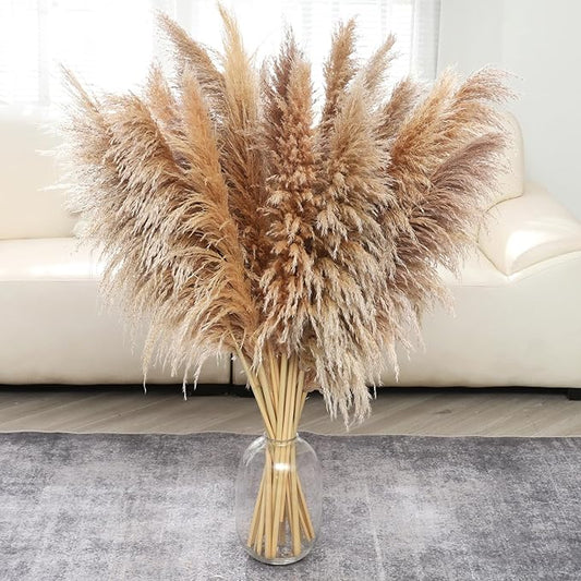46inch 12pcs Dried Pampas Grass Decor Tall-Large Brown Pompas Grass Floral-Natural Tall Fluffy Pampas Grass Flower for Floor Vase,Wedding,Party,Living Room Floor,Boho Home Decor