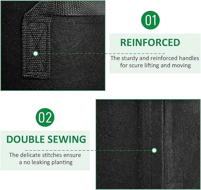 12-Pack 30 Gallon Thickened Non-Woven Grow Bags, Aeration Fabric Pots with Handles（Black）