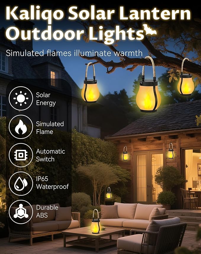 Kaliqo Solar Lanterns Outdoor Lights, Hemp Rope Flame Lights, Dancing Flame Solar Lights,It is Suitable for Outdoor Camping, Home Garden Decoration, Etc. (4pcs)