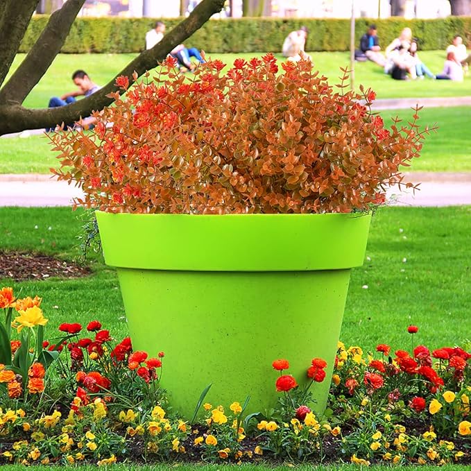 10PCS Artificial Eucalyptus Plants,Fake Boxwood Shrubs UV Resistant No Fade Faux Plastic Greenery for Wedding Bridal Bouquet Indoor Outdoor Home Garden Kitchen Office Table Vase(Fall)