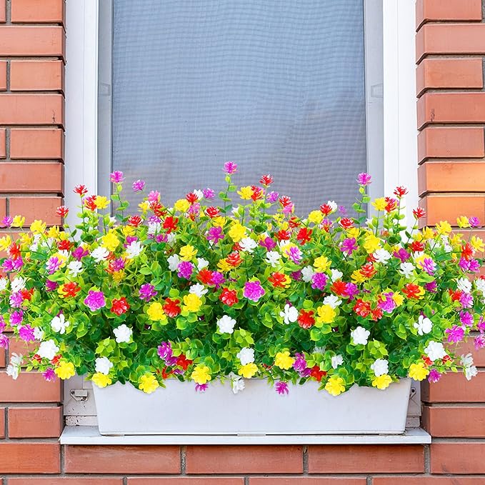SITUMEIZI Artificial Flowers Outdoor 8 Bundles Faux Fake Plants Realistic UV Resistant for Home Porch Spring Summer Outside Window Box Decor, Mixed Colors