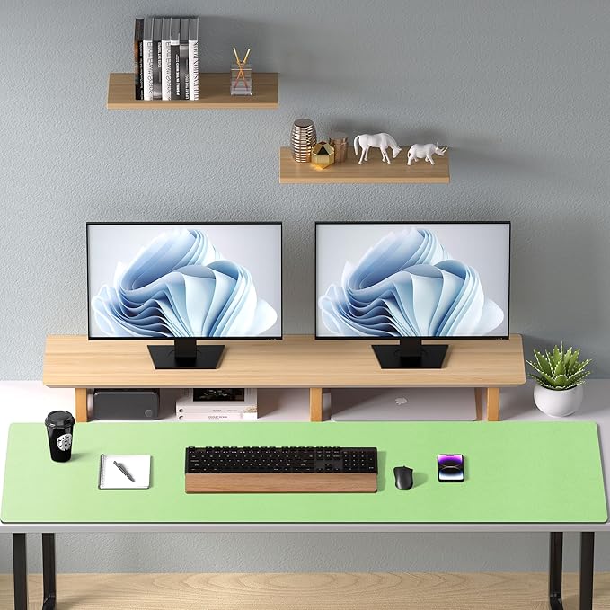 Aothia Faux Leather Desk Mat – Large Mouse Pad, Non-Slip PU Leather Blotter, Waterproof Writing Surface for Office and Home (Foam Green, 47.2" x 23.6")