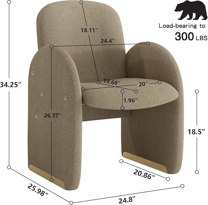 YOUTASTE Oversized Mohair Accent Chair for Living Room & Bedroom, Mid-Century Modern Armchair with Wood Frame & Gold Legs, Comfy Upholstered Single Sofa, Sandy Brown