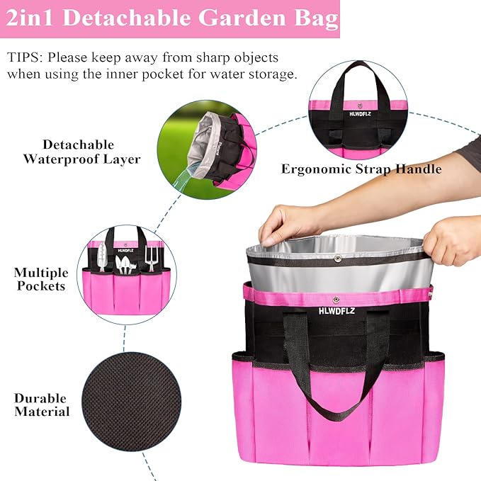 Pink Garden Tool Set Gardening Items for Women - 24PCS Heavy Duty Garden Tools with Detachable Storage Bag, Succulent Tool Set, Weeder