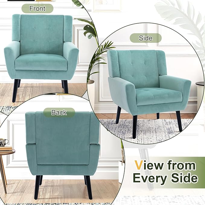 NicBex Modern Accent Chair for Living Room Upholstered Foam Filled Living Room Chairs with Metal Legs Velvet Cozy Lounge Armchair for Living Room Bedroom,Mint Green