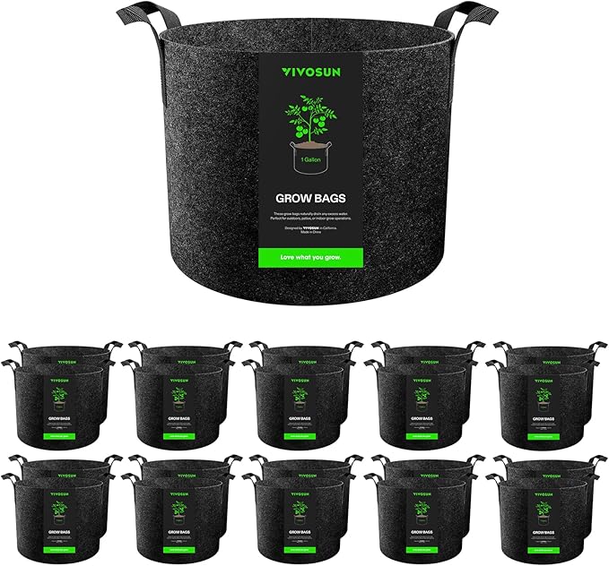 VIVOSUN 20-Pack 1 Gallon Grow Bags, Heavy Duty Thickened Nonwoven Fabric Pots with Handles for Flowers Fruits and Vegetables Black