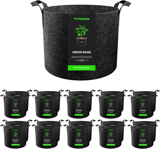 VIVOSUN 20-Pack 1 Gallon Grow Bags, Heavy Duty Thickened Nonwoven Fabric Pots with Handles for Flowers Fruits and Vegetables Black