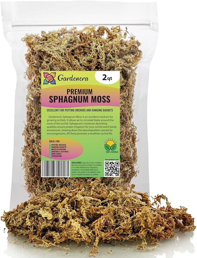 Premium New Zealand Sphagnum Moss by Gardenera - Organic Hand Mixed Long Fibered Sphagnum Moss Orchid - 2 Quart