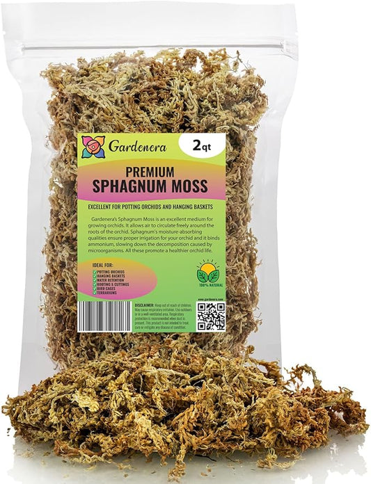 Premium Grade Sphagnum Moss by Gardenera - Organic Hand Mixed New Zealand Long Fibered Sphagnum Moss Orchid - 2 Quart