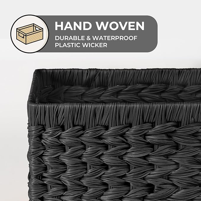 GRANNY SAYS Wicker Basket, Decorative Woven Baskets for Storage, Waterproof Storage Basket Organizer, Wicker Storage Basket for Organizing, 2-Pack, Black