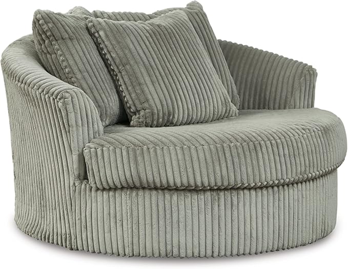 Signature Design by Ashley Lindyn Transitional Oval Tufted Upholstered Oversized Swivel Accent Chair, Gray