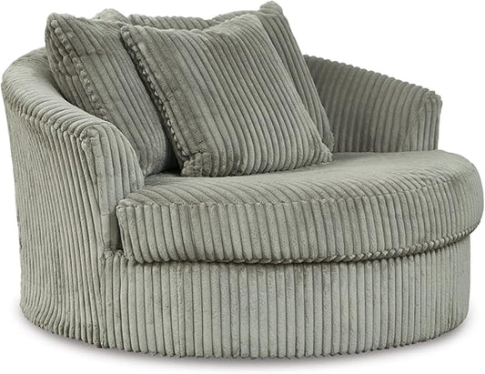 Signature Design by Ashley Lindyn Transitional Oval Tufted Upholstered Oversized Swivel Accent Chair, Gray