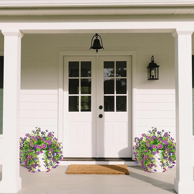 Artificial Flowers for Outdoors Decoration, 2 Pcs Outdoor Faux Plants Daisy with Eucalyptus Leaves Summer UV Resistant Fake Flowers Hanging Planters for Balcony Planter Porch Patio Garden Home Decor