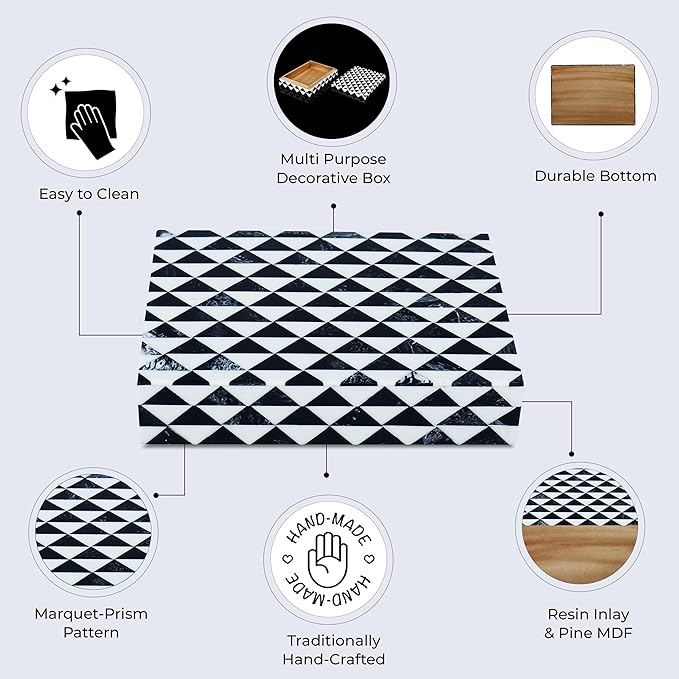 Handicrafts Home Handmade Marquet Prism Collection Decorative Jewelry Box Organizer – Keepsakes, Trinkets, and Home Decor – Antique Coffee Table Storage, Memory Box, Farmhouse Style Decor, 5x7x1.5