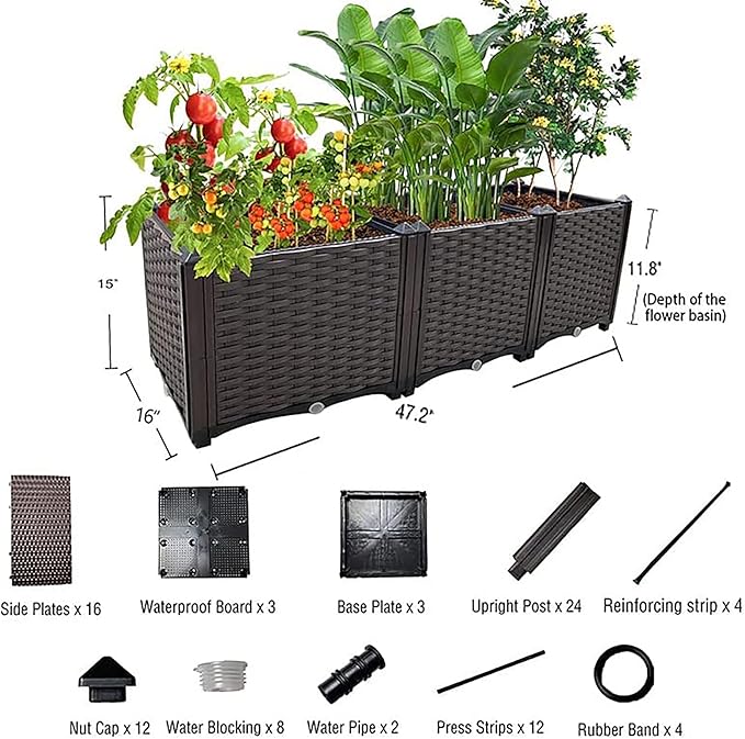 Raised Garden Bed Large Planters for Outdoor Plants Elevated Rectangular Garden Box Kits for Gardening, Vegetables, Flowers and Herbs in Backyard Patio Balcony