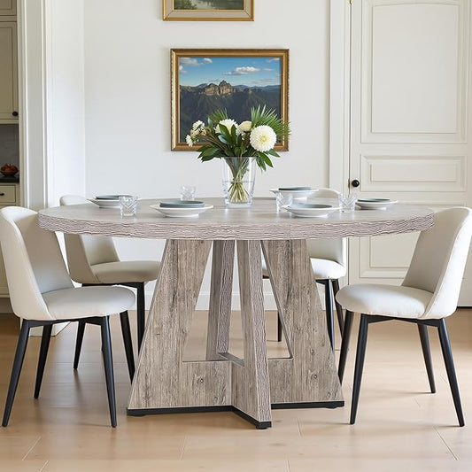 NicBex 47-Inch Round Dining Table for 4, Farmhouse Dinner Table Small Farmhouse Kitchen Tables with Wood Pedestal Base for Dining Room, Kitchen, Living Room, Gray