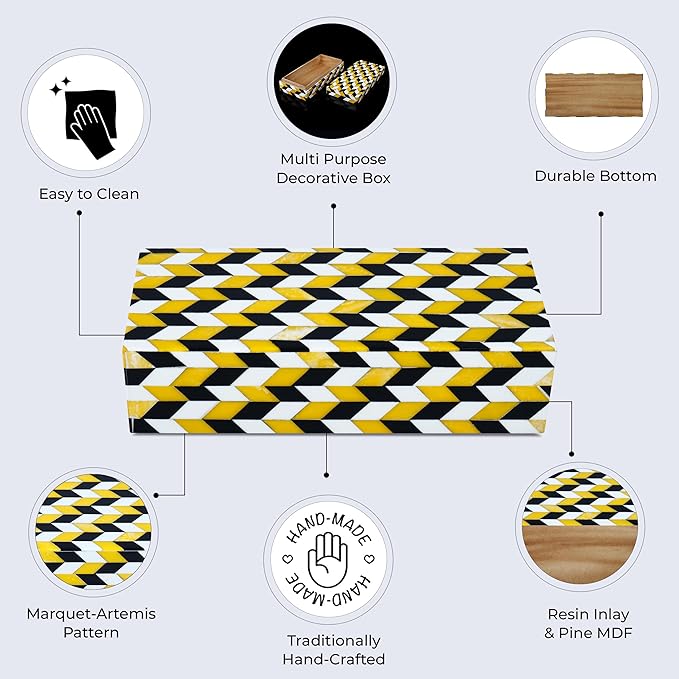 Handicrafts Home Handmade Marquet Artemis Decorative Jewelry Box Organizer – Keepsakes, Trinkets, and Home Decor – Antique Coffee Table Storage, Memory Box, Farmhouse Style Decor, 10x4.5x2.5