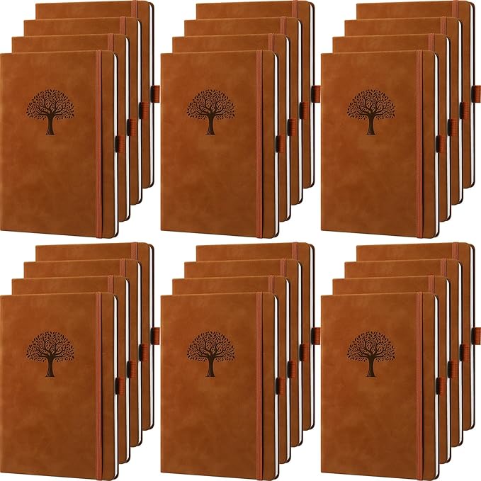 24 Pack Leather Notebook Journals Bulk 5.7" x 8.3" Harder Cover A5 Journals for Writing Men Women Leather Travel Notebooks Daily Gifts for Office School (Brown)