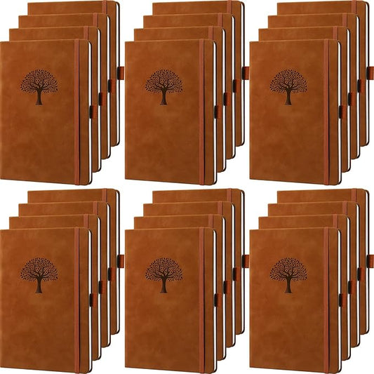 24 Pack Leather Notebook Journals Bulk 5.7" x 8.3" Harder Cover A5 Journals for Writing Men Women Leather Travel Notebooks Daily Gifts for Office School (Brown)