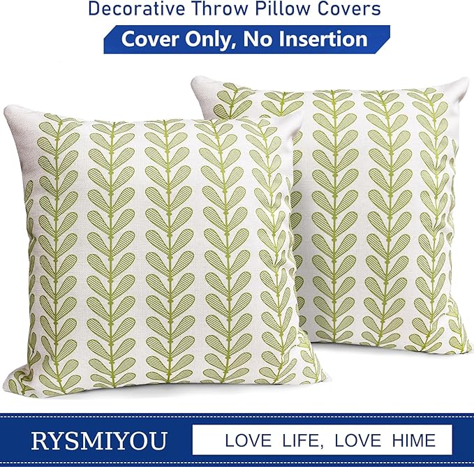 Decorative Throw Pillow Covers Set of 2 Grass Green Pillow Covers 22x22 Inch Throw Pillow Cover Linen Pillowcase Modern Boho Farmhouse Outdoor Pillow Covers for Couch Sofa Bed Living Room