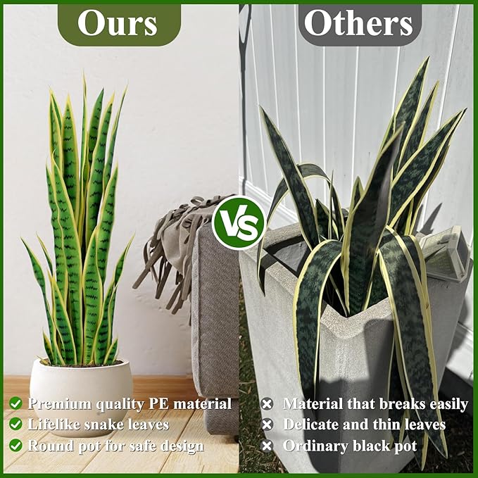 3ft Artificial Snake Plant – 36in Faux Sansevieria Plants, Fake Floor Plant for Indoor Outdoor, Front Porch Patio Home Office Decor, Mother-in-Law’s Tongue, Yellow 1Pcs