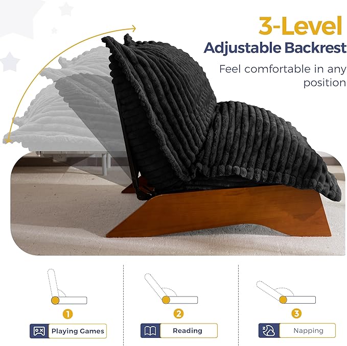 MAXYOYO Adjustable Living Room Chair, 3-Position Bean Bag Chair with Removable Cover, Upholstered Accent Chair with Frame, Soft Reclining Lounge for Bedroom, Apartment, Office, Black